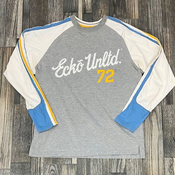 🔥🔥 Vintage Y2K Ecko Unltd. Long Sleeve  embroidered raised seams Tee Sz M - GU - Picture 1 of 13